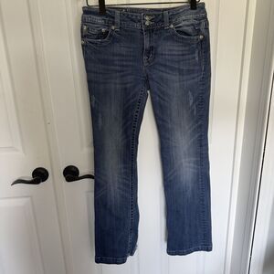 Miss Me JP4656B9 Signature Boot Jeans Embellished 8” Rise Womens Size 32 Raw